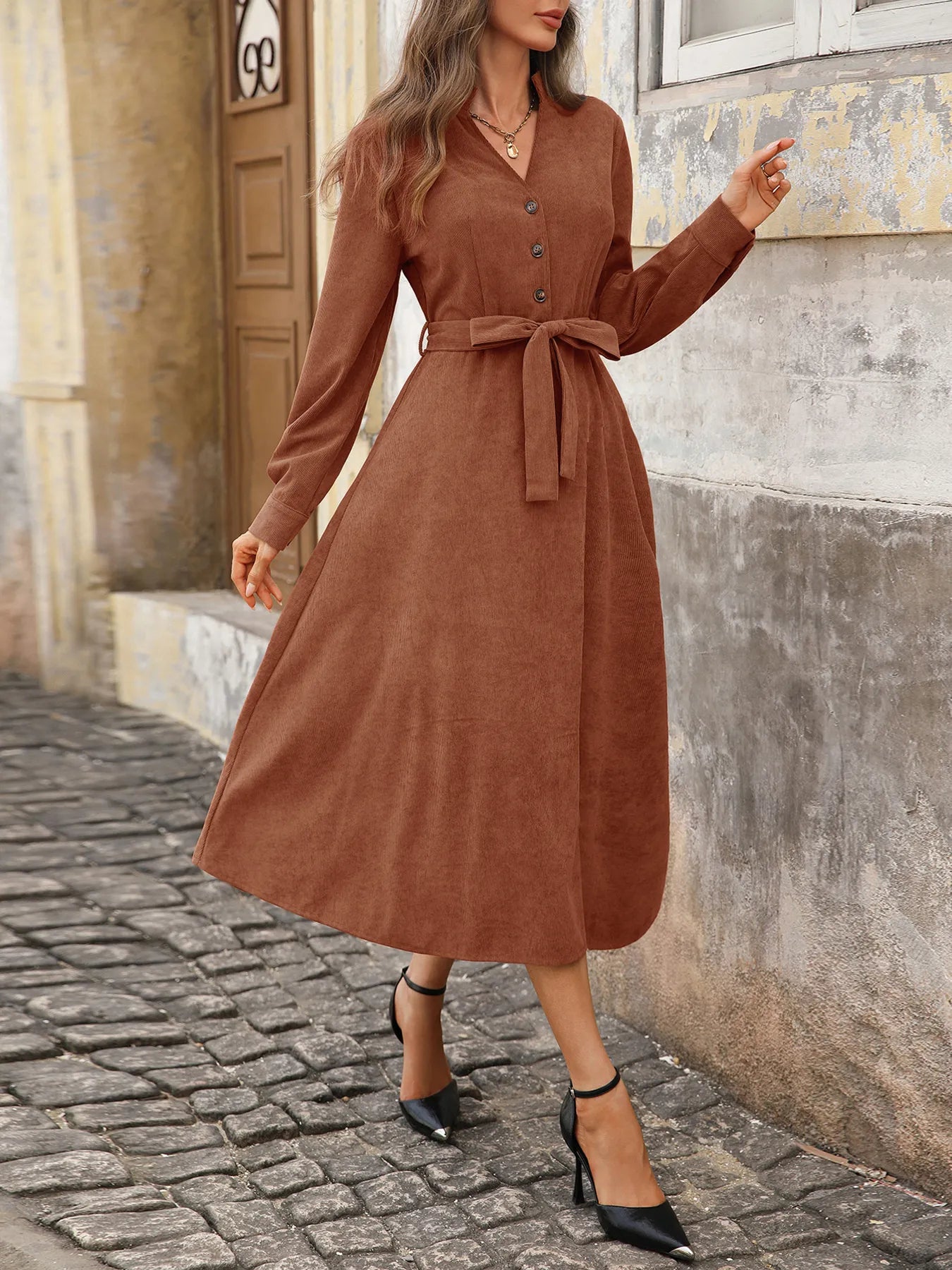 Belted Midi Dress - The Nicole - Tayan Dress Co.