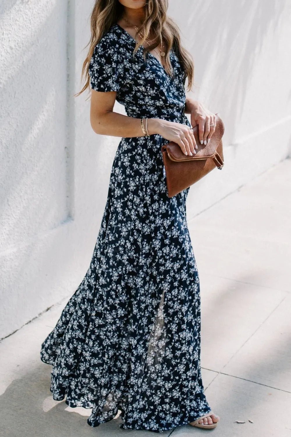 Floral Surplice Short Sleeve Dress - TNT Dress Co.