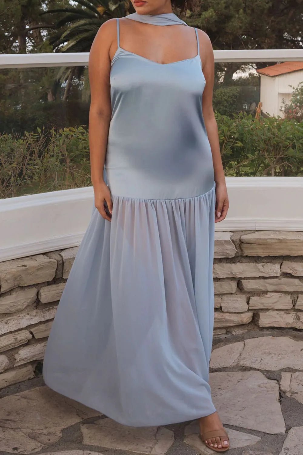 Adjustable Strap Maxi Cami Dress with Scarf - TNT Dress Co.