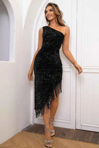 Sequin Asymmetrical One-Shoulder Dress