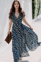 Floral Surplice Short Sleeve Dress - TNT Dress Co.