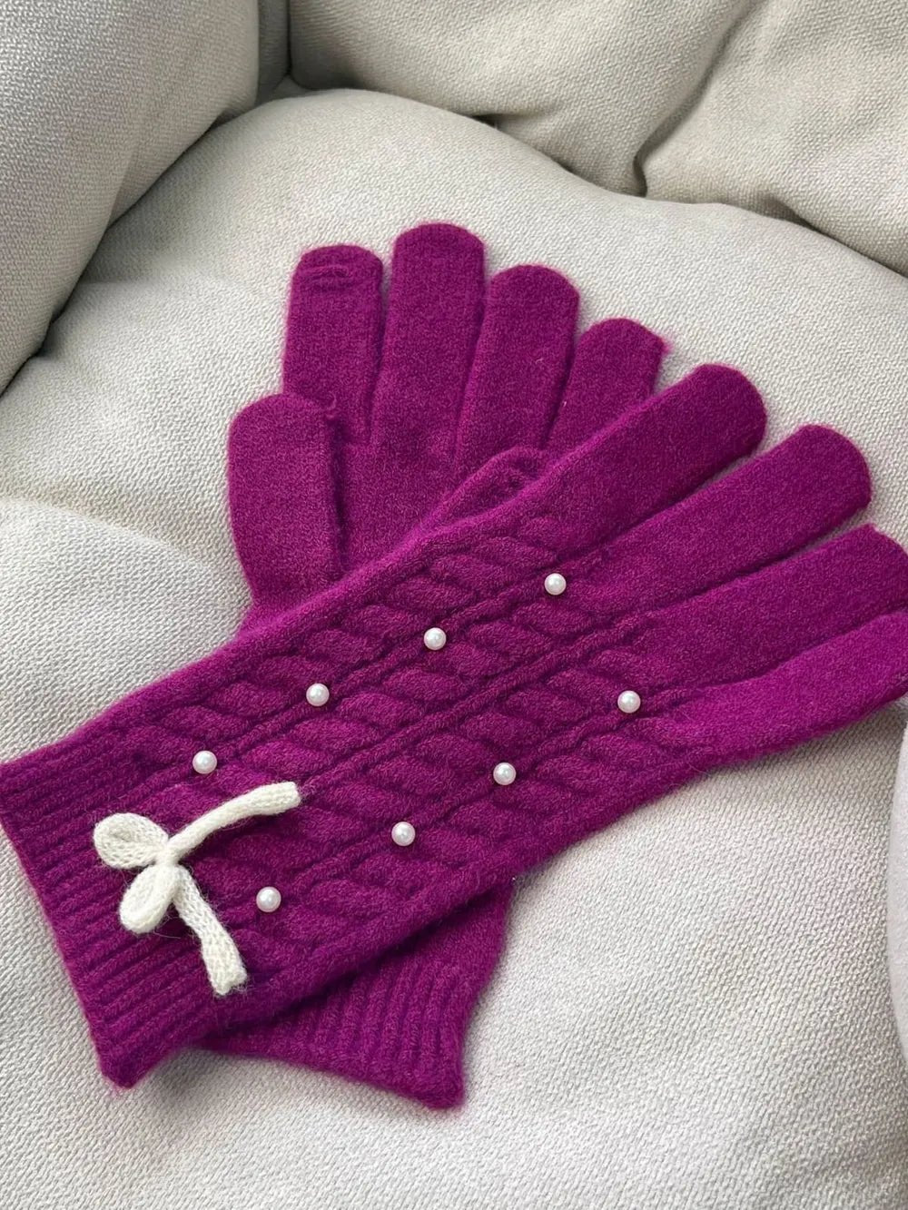 Pearl Bow Five - Finger Gloves - The Nicole - Tayan Dress Co.