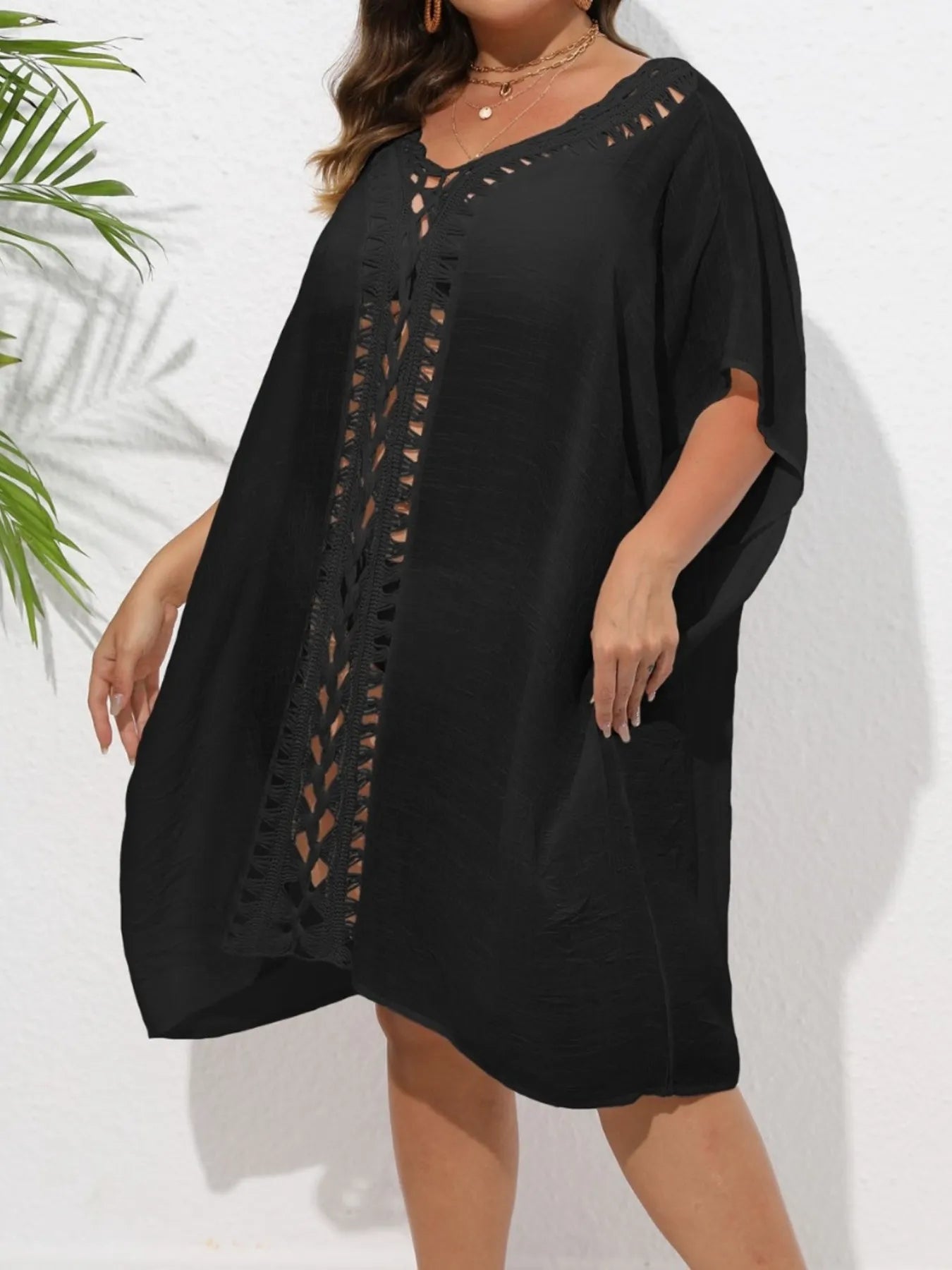 Crochet Trim V - Neck Beach Cover Up Dress - TNT Dress Co.