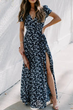 Floral Surplice Short Sleeve Dress - TNT Dress Co.