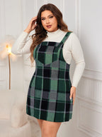 Plus Size Honey Plaid Wide Strap Overall Dress - TNT Dress Co.