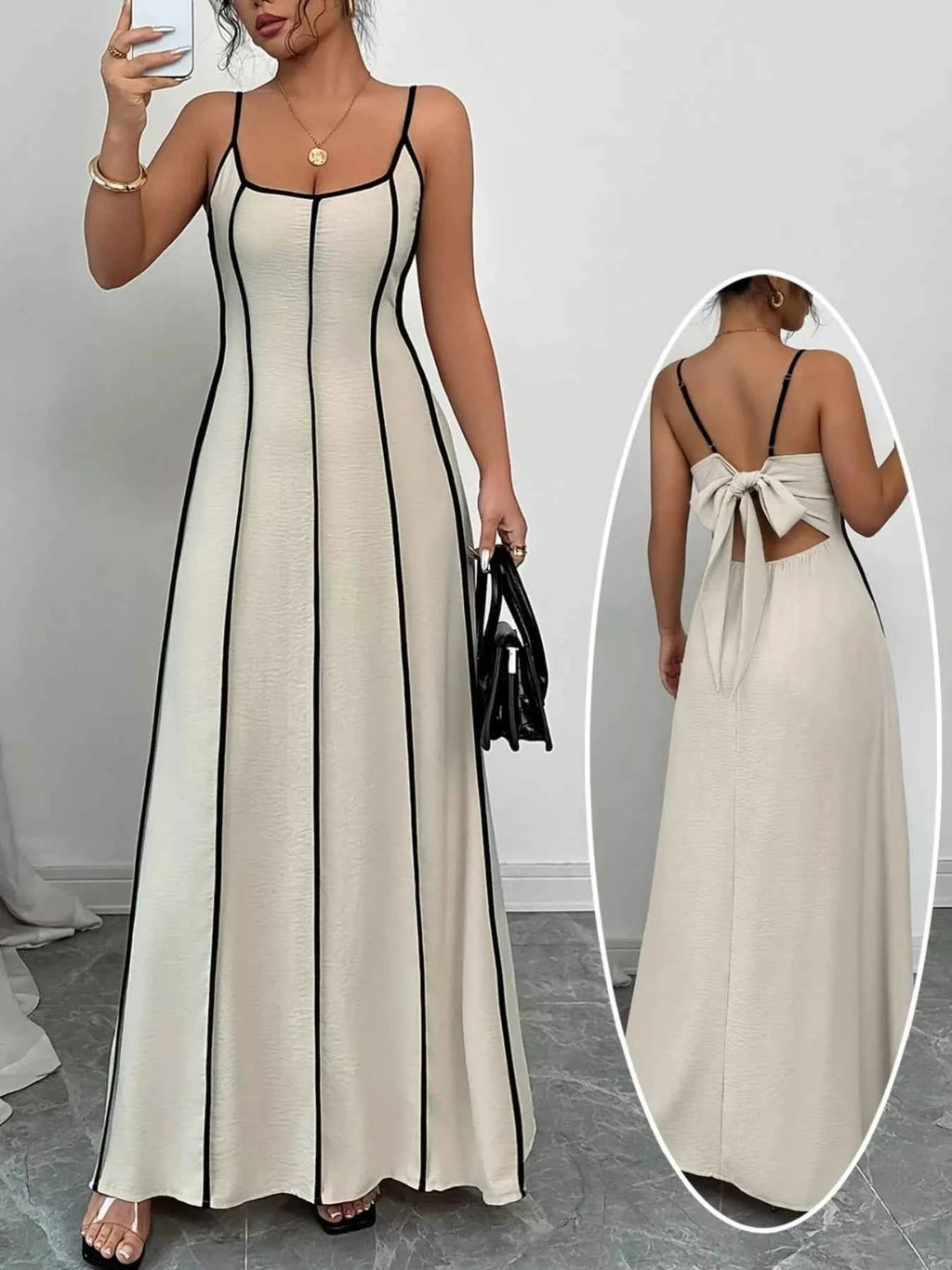 Contrast Trim Spaghetti Strap Maxi Dress