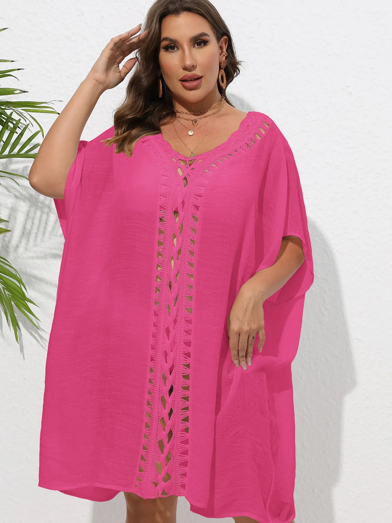 Crochet Trim V - Neck Beach Cover Up Dress - TNT Dress Co.