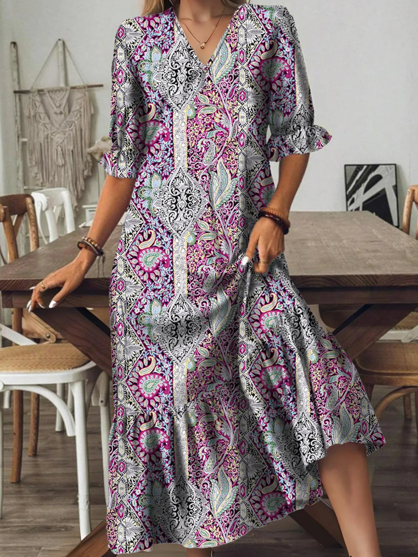 V - Neck Midi Dress - The Nicole - Tayan Dress Co.