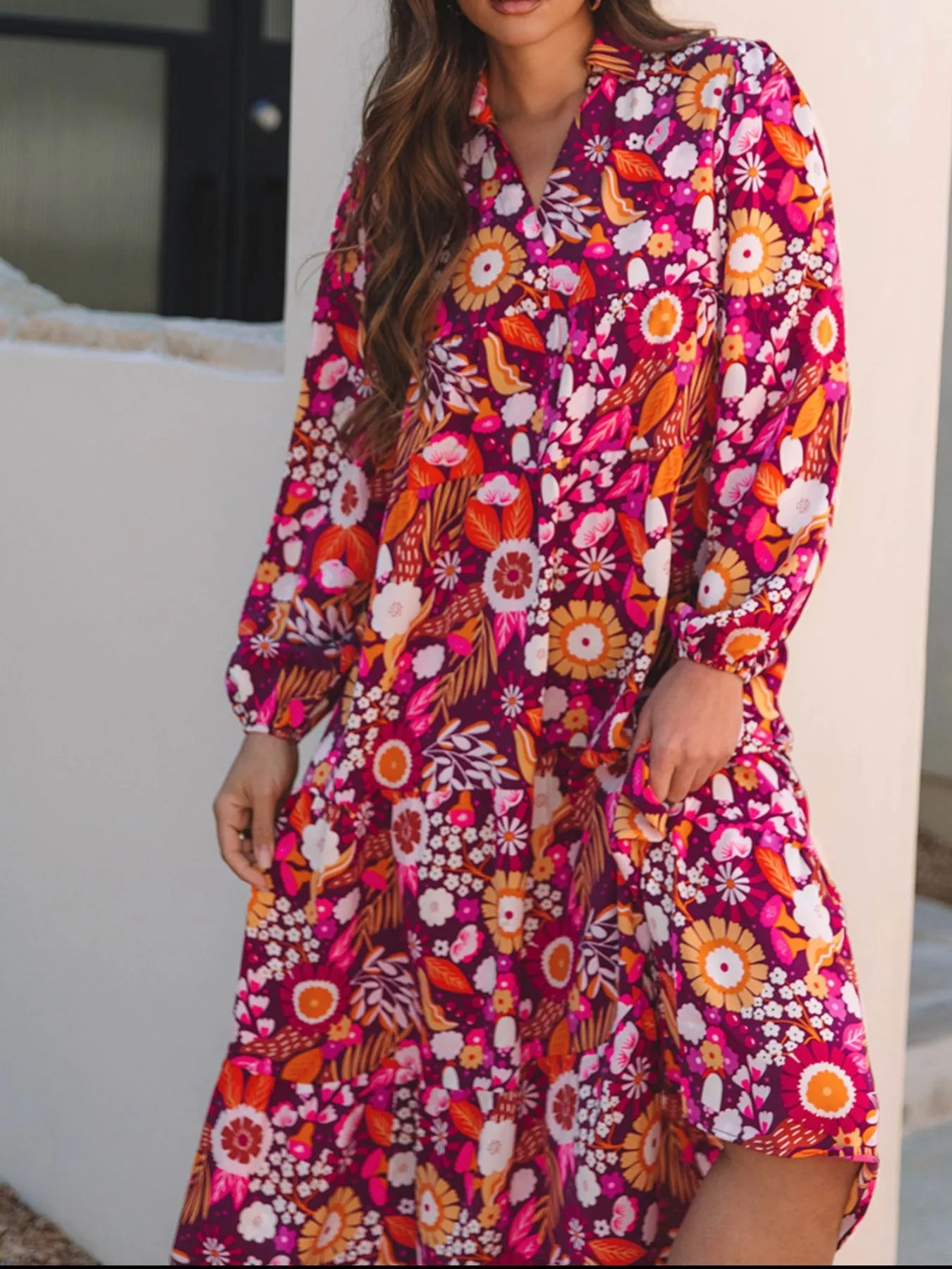 Long Sleeve Midi Dress with Pockets - The Nicole - Tayan Dress Co.