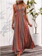 Tied Back Printed Sleeveless Maxi Slit Dress - TNT Dress Co.