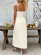 Smocked Button Front Tie Shoulder Dress - TNT Dress Co.