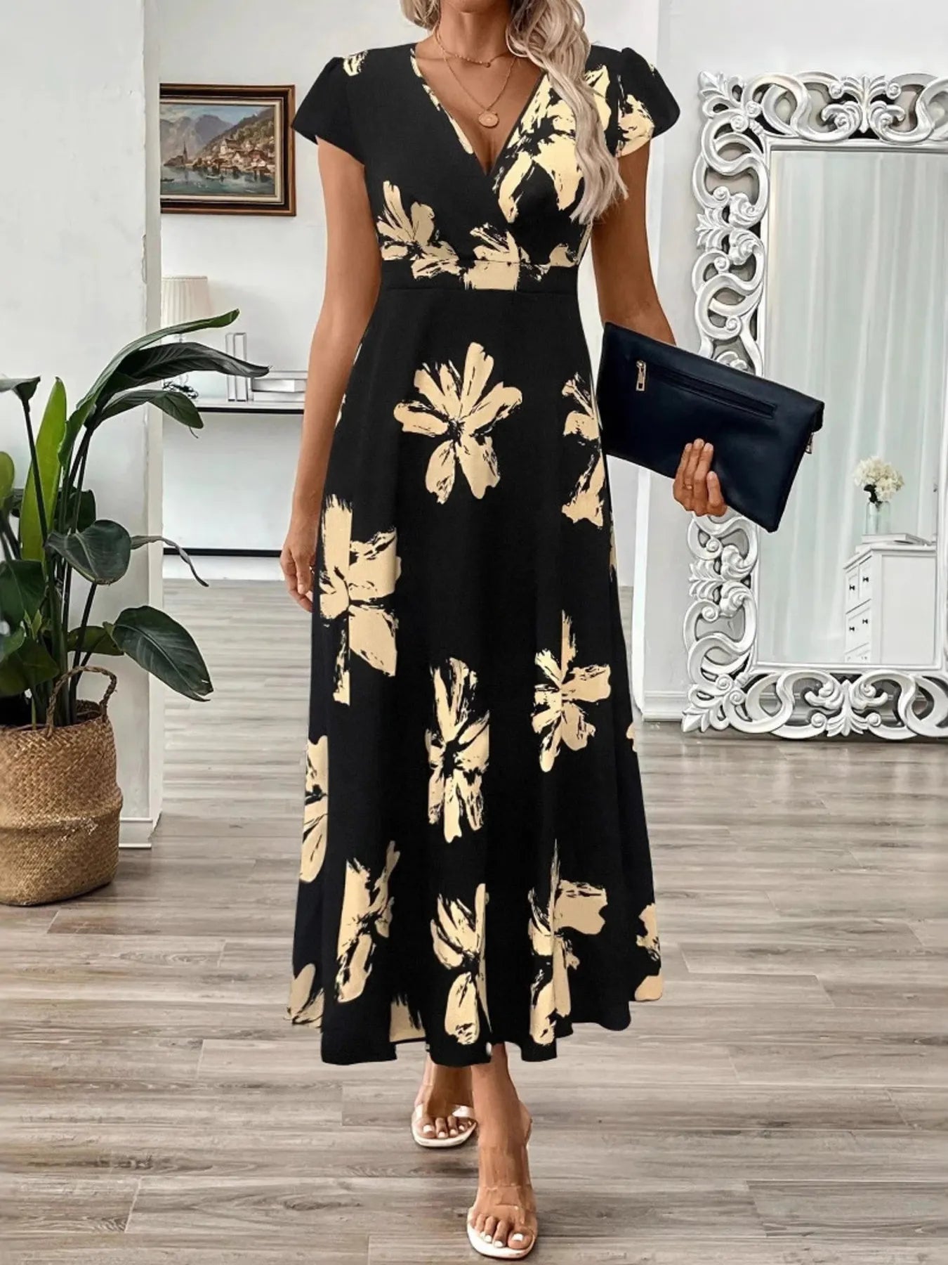 Surplice Short Sleeve Midi Dress - TNT Dress Co.