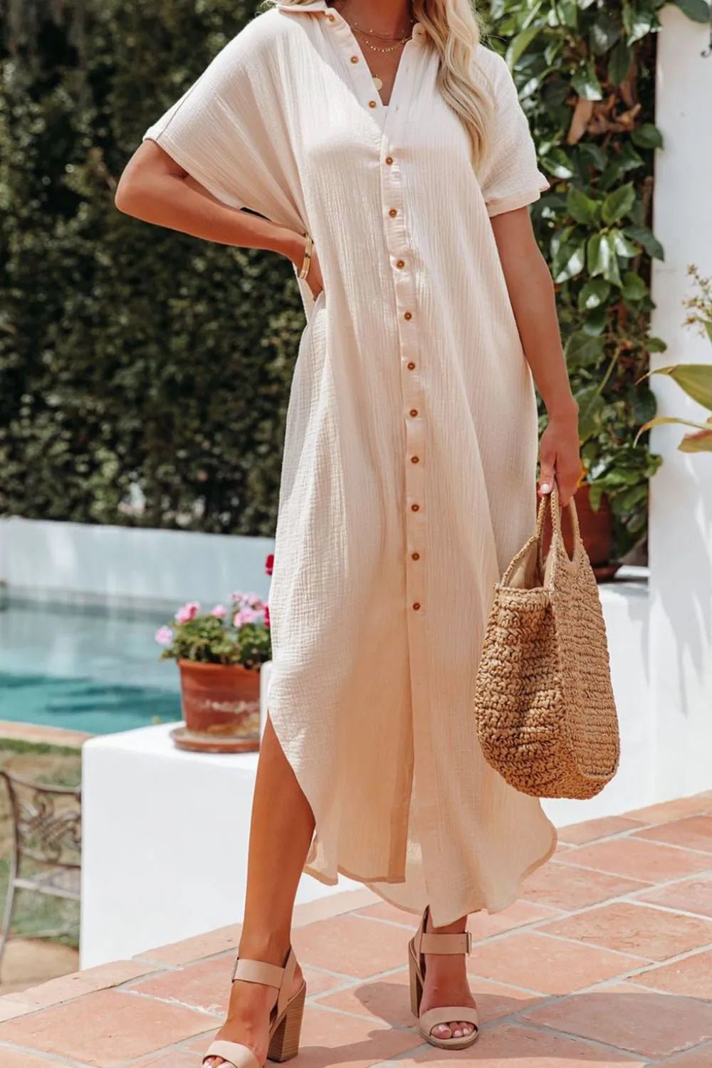 Button Down Short Sleeve Shirt Dress - TNT Dress Co.