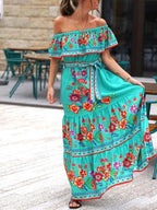 Floral Off Shoulder Ruffle Maxi Dress - TNT Dress Co.