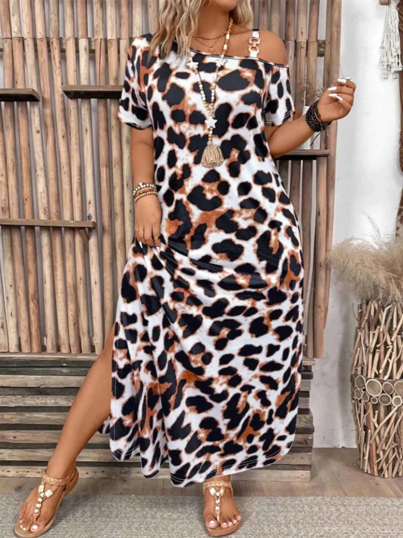 Leopard Print Short Sleeve Dress
