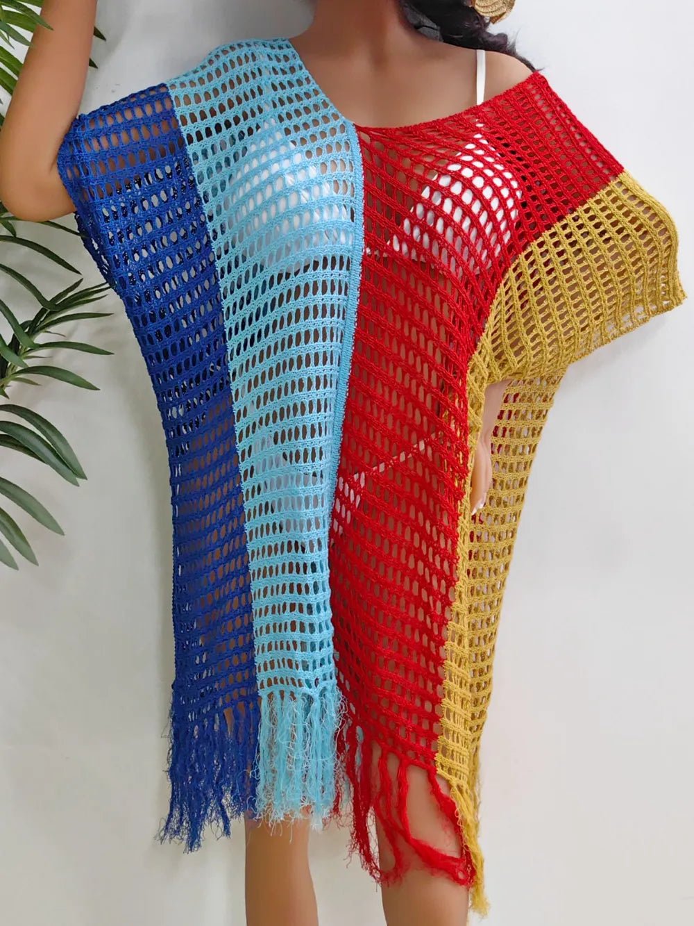 Fringe Color Block Scoop Neck Cover Up - TNT Dress Co.