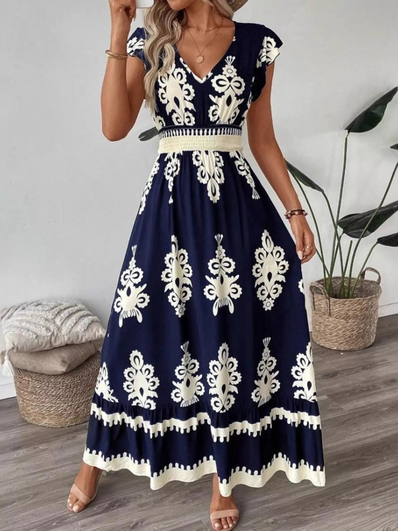 V - Neck Ruffled Sleeve Dress - The Nicole - Tayan Dress Co.