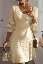 V - Neck Long Sleeve Textured Dress - TNT Dress Co.