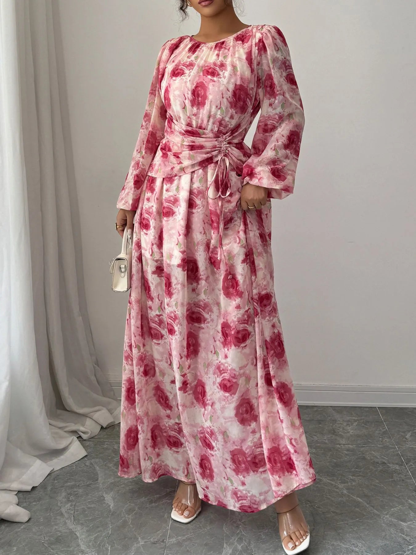 Long Sleeve Maxi Dress with Drawstring - The Nicole - Tayan Dress Co.