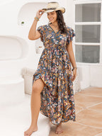 Plus Size Ruffled Cap Sleeve Printed Dress - TNT Dress Co.