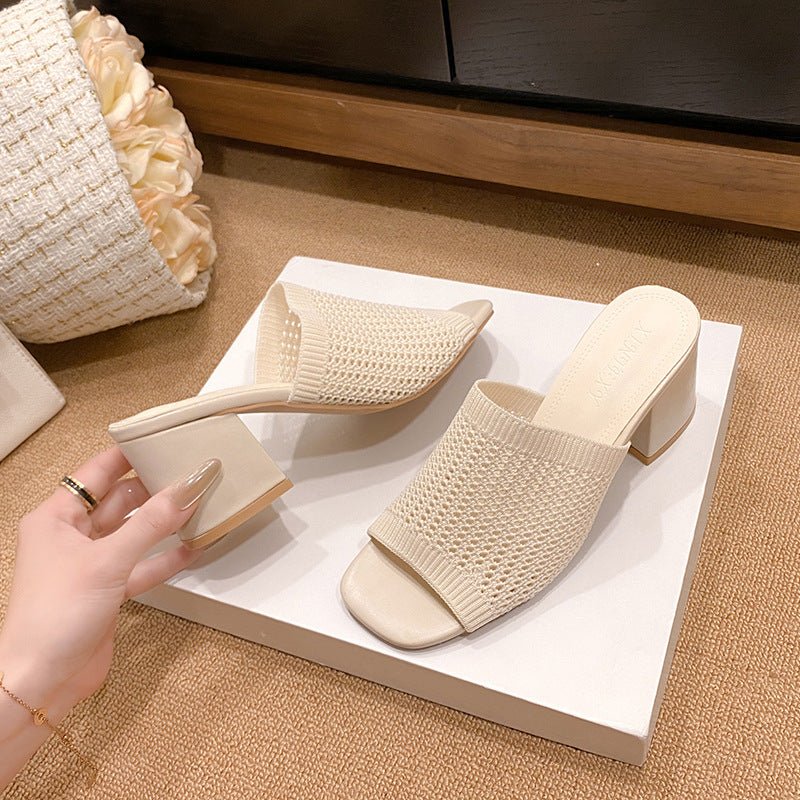 Chunky Block Heel Knit Sandals - TNT Dress Co.