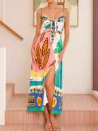 Tied Front Printed Slit Maxi Cami Dress - TNT Dress Co.
