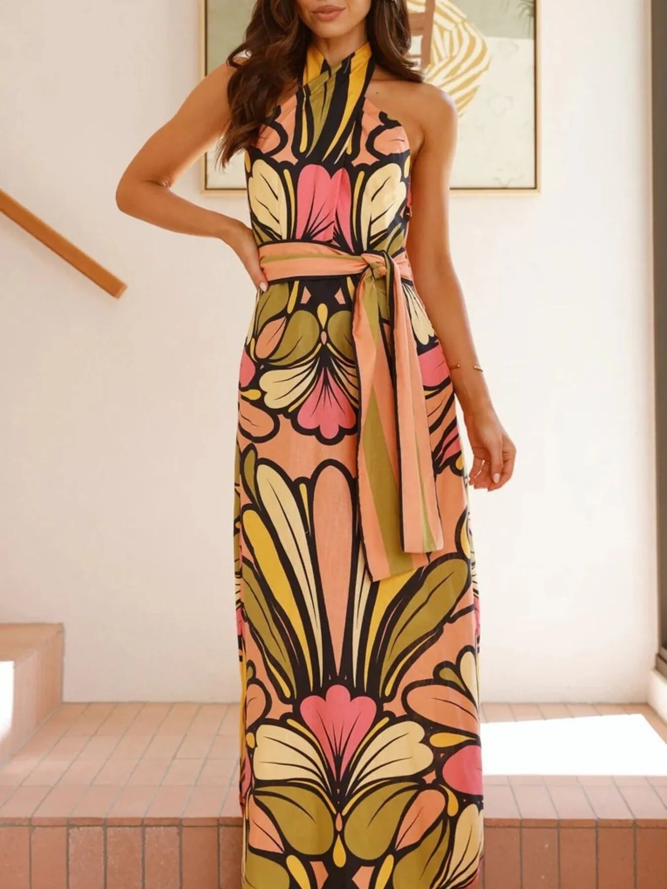 Printed Halter Neck Maxi Cami Dress - TNT Dress Co.