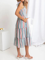 Contrast Striped Square Neck Cami Dress - TNT Dress Co.