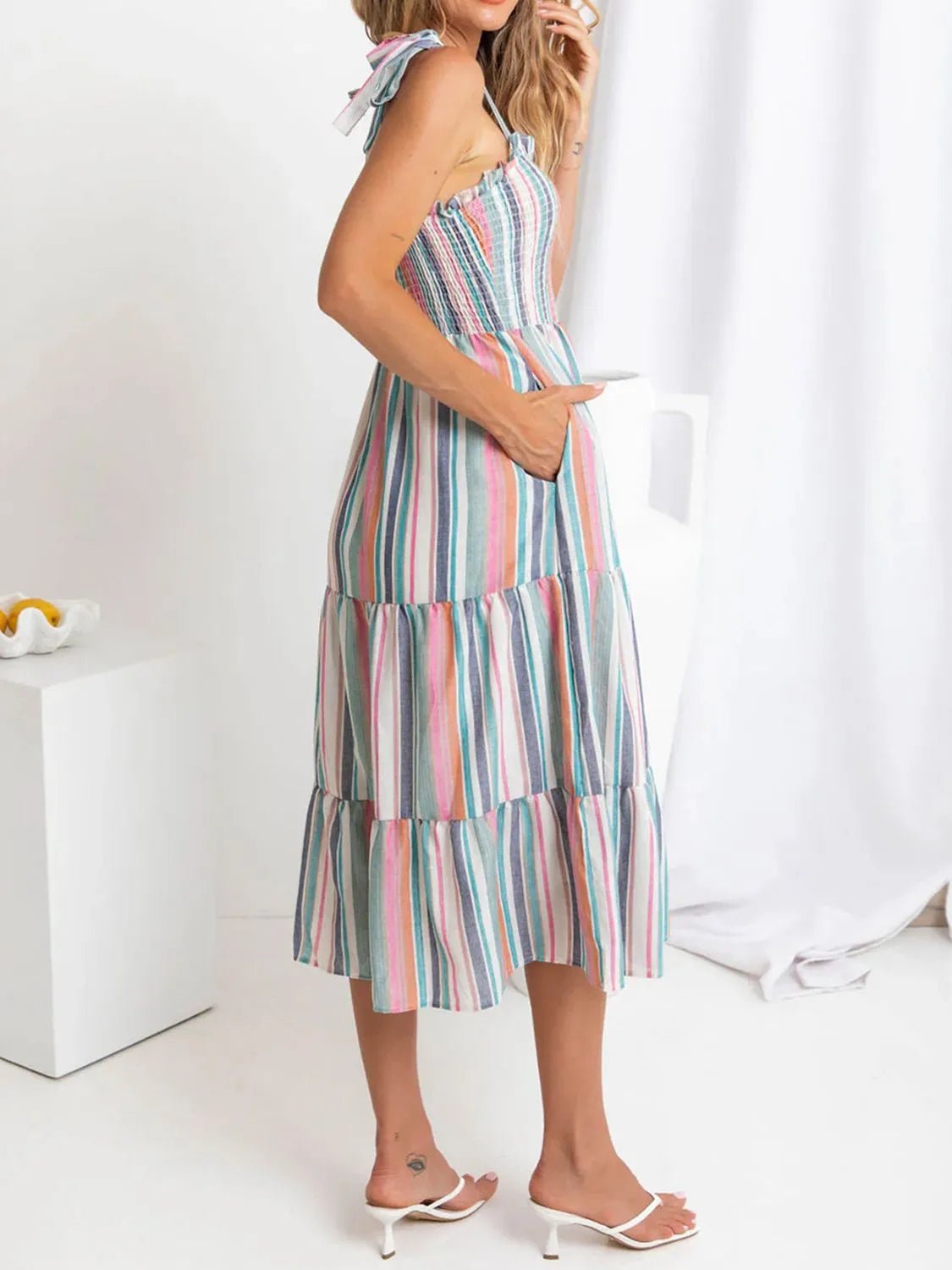 Contrast Striped Square Neck Cami Dress - TNT Dress Co.