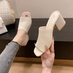 Chunky Block Heel Knit Sandals - TNT Dress Co.