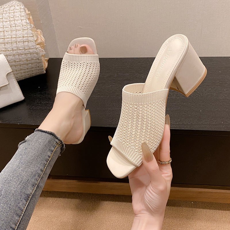 Chunky Block Heel Knit Sandals - TNT Dress Co.