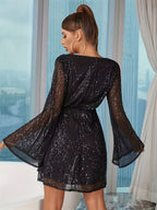 Sequin Surplice Long Sleeve Dress - TNT Dress Co.