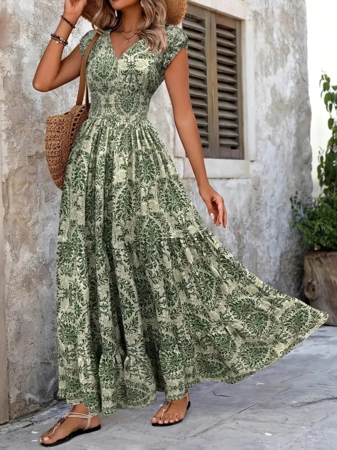 Vintage Floral Cap Sleeve Maxi Dress - TNT Dress Co.