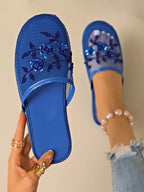 Mesh Floral Embroidered Slide Sandals - The Nicole - Tayan Dress Co.