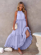 Ruffled Sleeveless Tiered Maxi Dress with Pockets - TNT Dress Co.