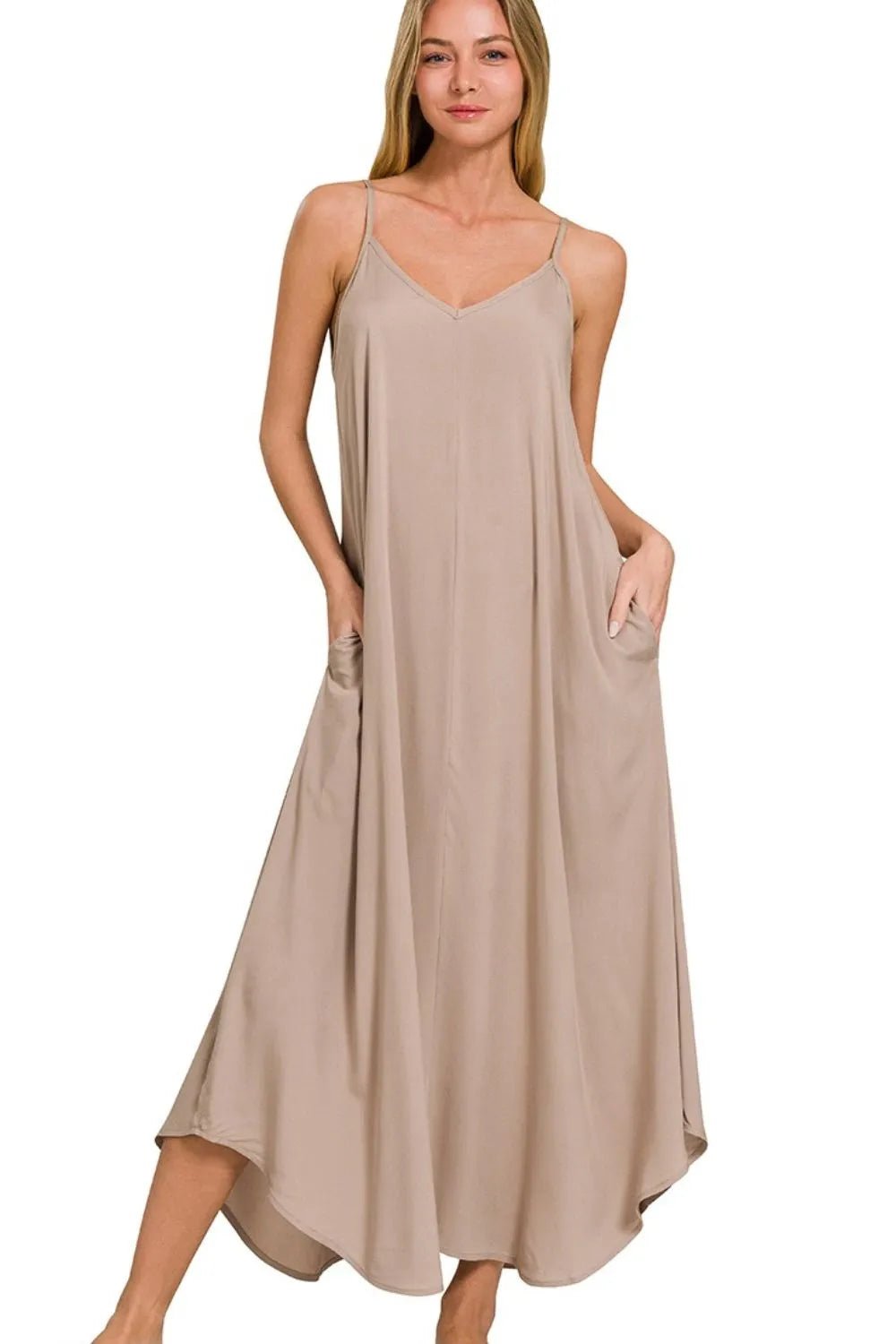 Zenana Woven Arc Hem Cami Dress With Flowy Pockets - TNT Dress Co.