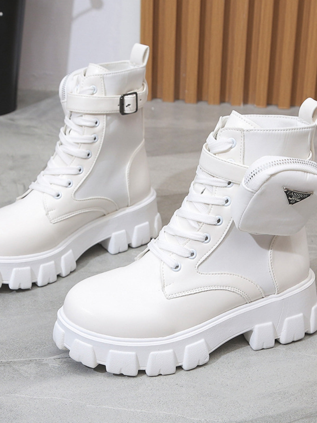 PU Leather Lace-Up Platform Boots - TNT Trends 