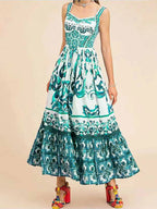 Full Size Printed Sweetheart Neck Maxi Cami Dress Plus Size - TNT Dress Co.