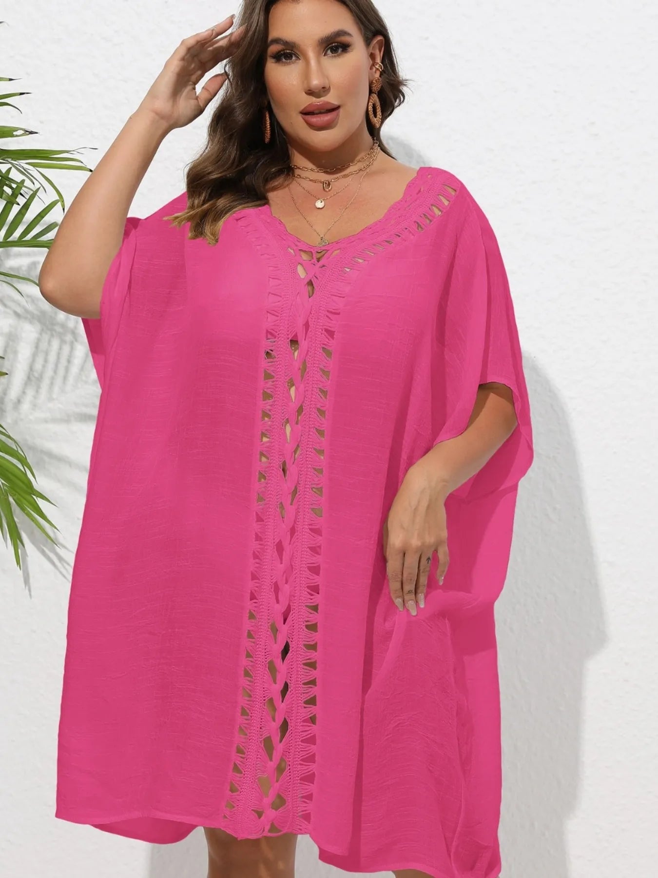 Crochet Trim V - Neck Beach Cover Up Dress - TNT Dress Co.