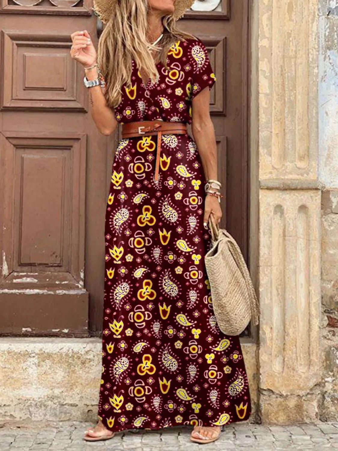 V - Neck Short Sleeve Maxi Dress - The Nicole - Tayan Dress Co.