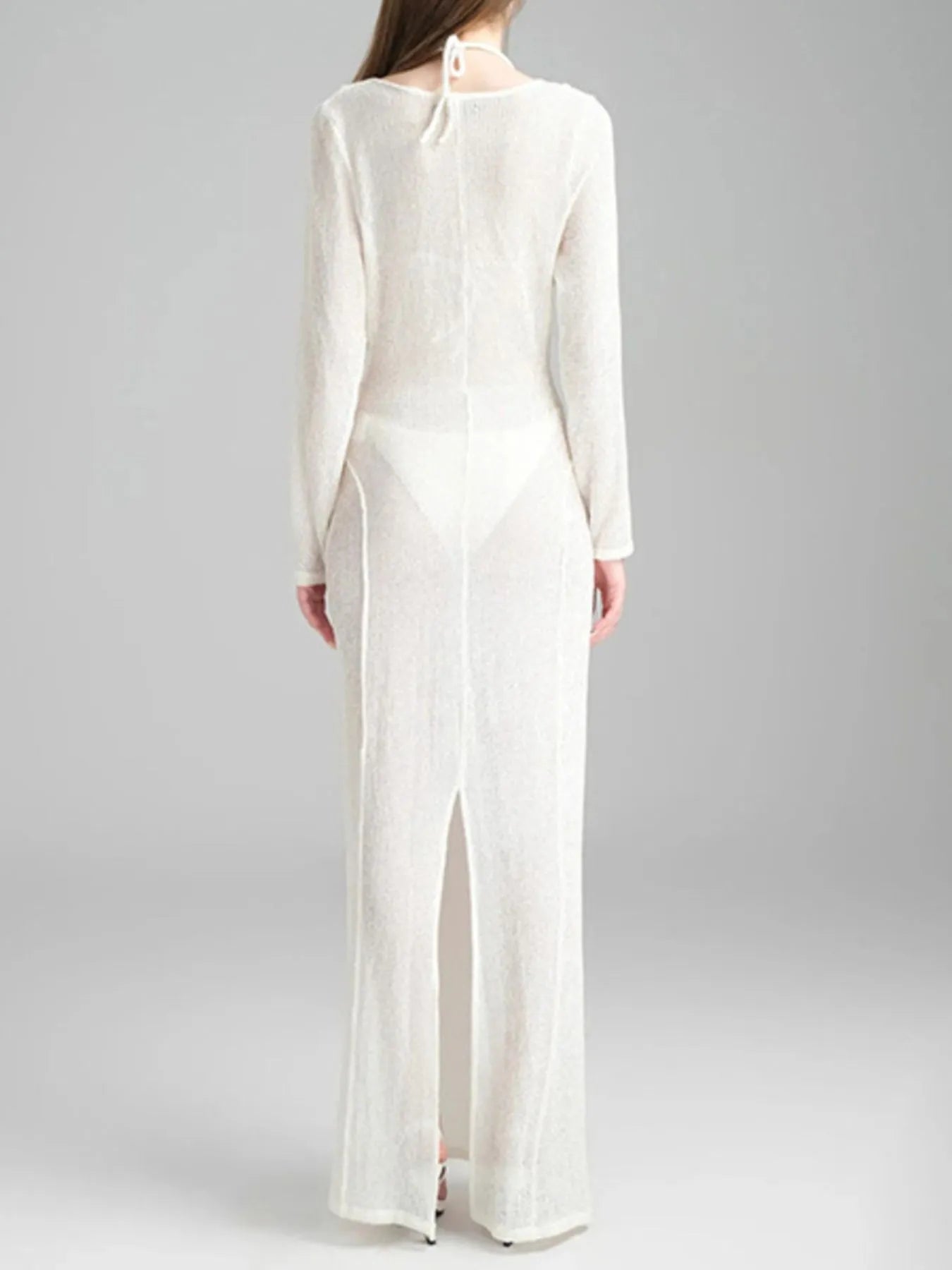 Pearl Detail Long Sleeve Knit Cover Up Dress - TNT Dress Co.