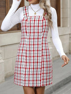 Plaid Tweed Square Neck Mini Dress - The Nicole - Tayan Dress Co.