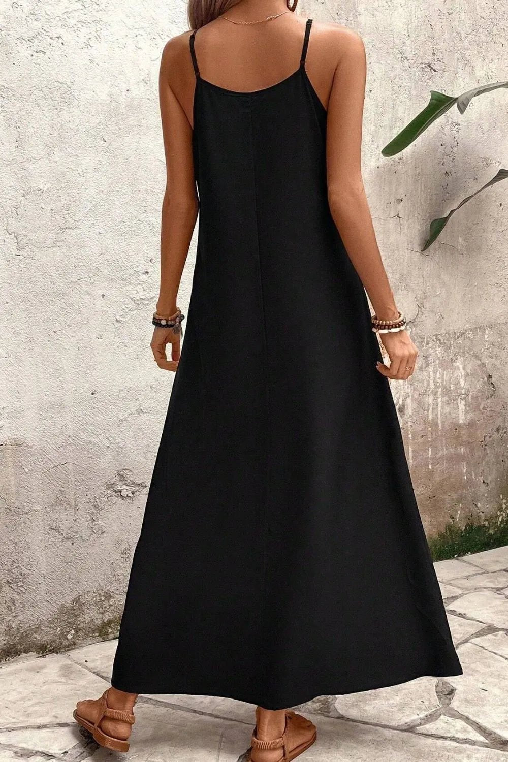 Tropical Leaf Print V - Neck Maxi Cami Dress - TNT Dress Co.