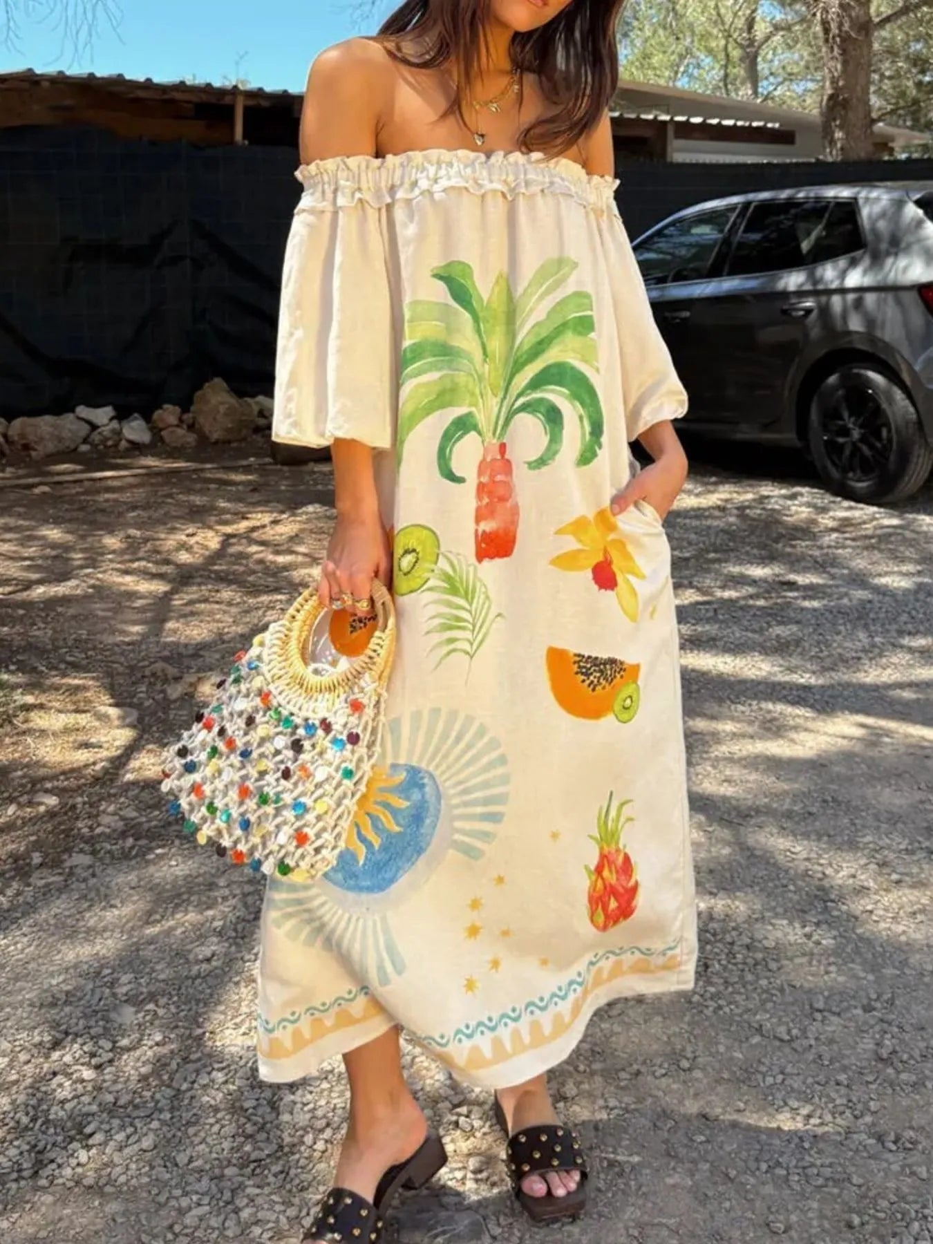 Printed Off - Shoulder Dress - The Nicole - Tayan Dress Co.