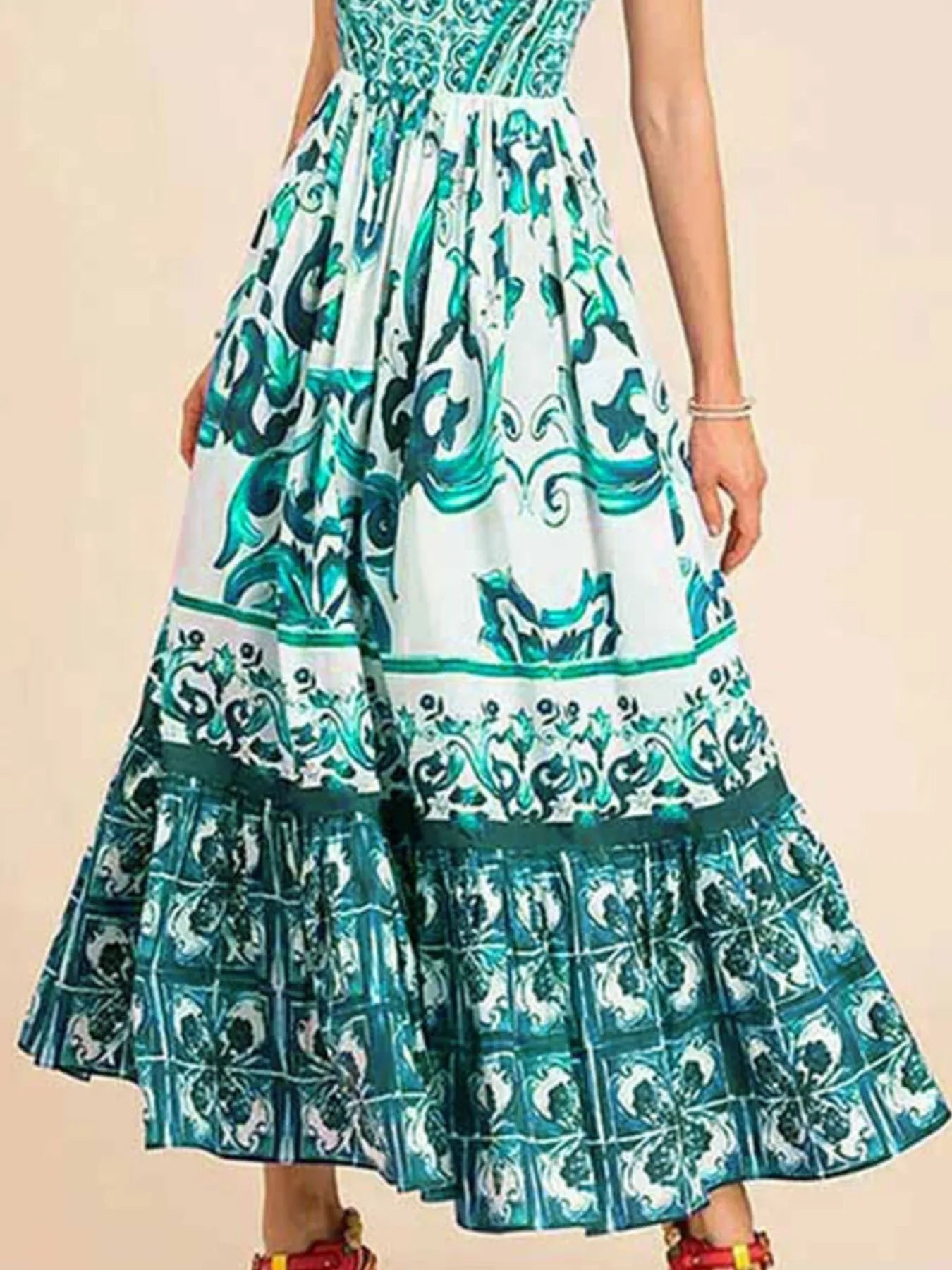 Full Size Printed Sweetheart Neck Maxi Cami Dress Plus Size - TNT Dress Co.