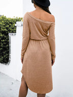 One - Shoulder Long Sleeve Midi Dress with Drawstring Waist - The Nicole - Tayan Dress Co.