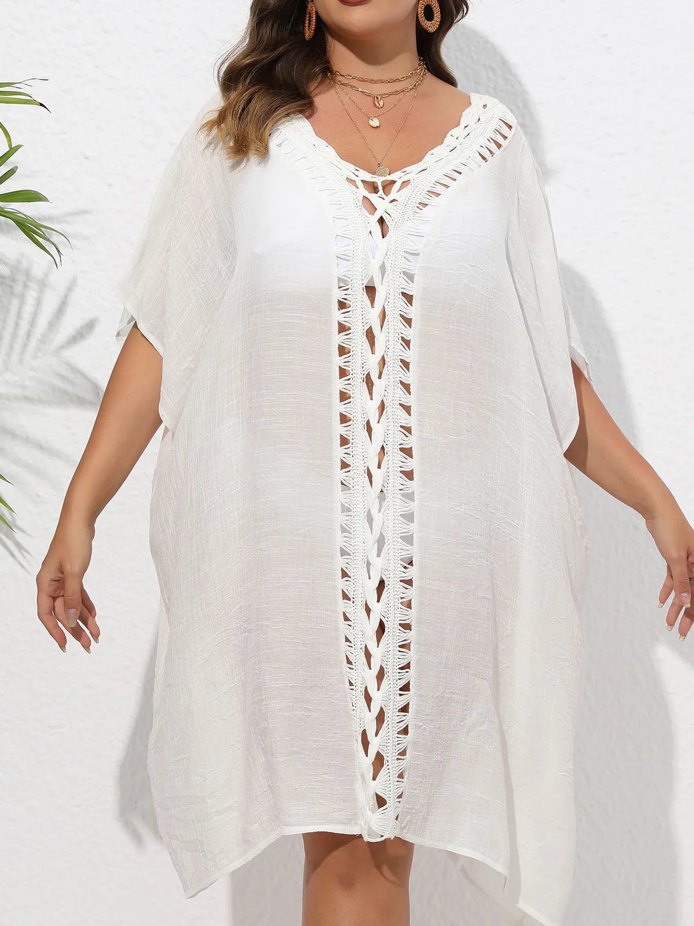 Crochet Trim V - Neck Beach Cover Up Dress - TNT Dress Co.
