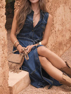 Button Front Sleeveless Denim Dress - The Nicole - Tayan Dress Co.
