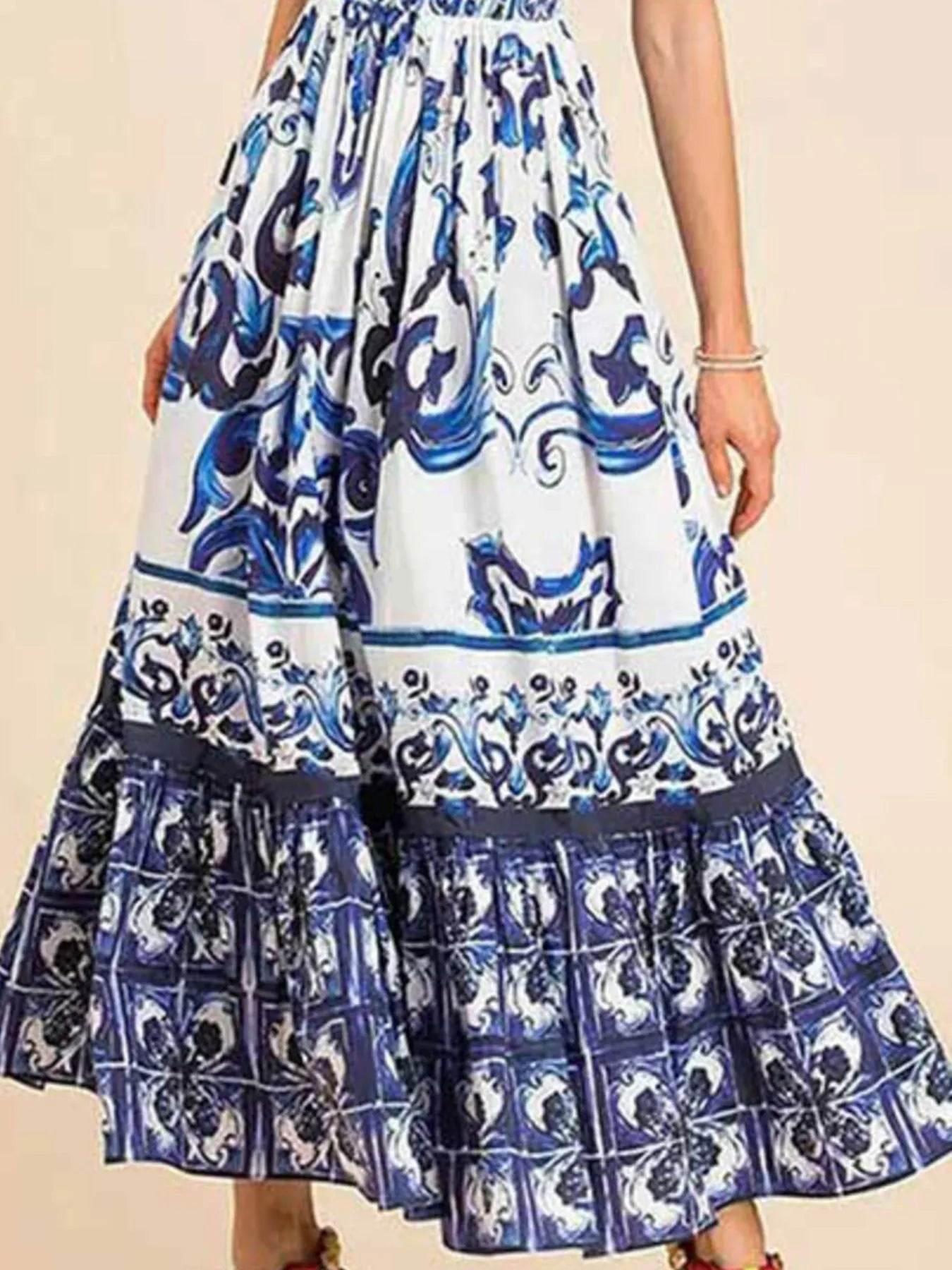 Full Size Printed Sweetheart Neck Maxi Cami Dress Plus Size - TNT Dress Co.