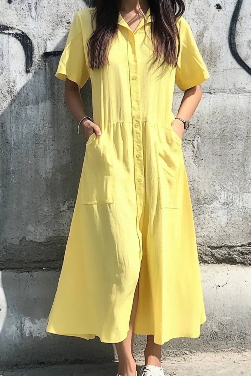 Button Front Short Sleeve Midi Dress - TNT Dress Co.
